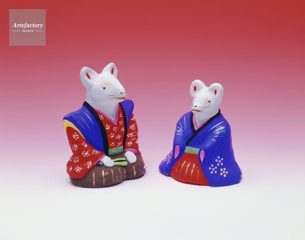 郷土玩具小幡土人形夫婦ねずみ