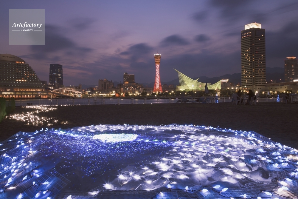 神戸港新港第一突堤より神戸プラージュと神戸ポートタワーと神戸海洋博物館とホテルオークラ神戸夕景 神戸港新港第一突堤より神戸プラージュと神戸ポートタワーと神戸海洋博物館とホテルオークラ神戸夕景