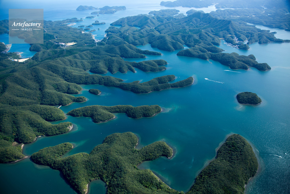対馬 浅茅湾リアス式海岸線 多島海 溺れ谷 大干切島周辺より美津島町小船越 壱岐対馬国定公園