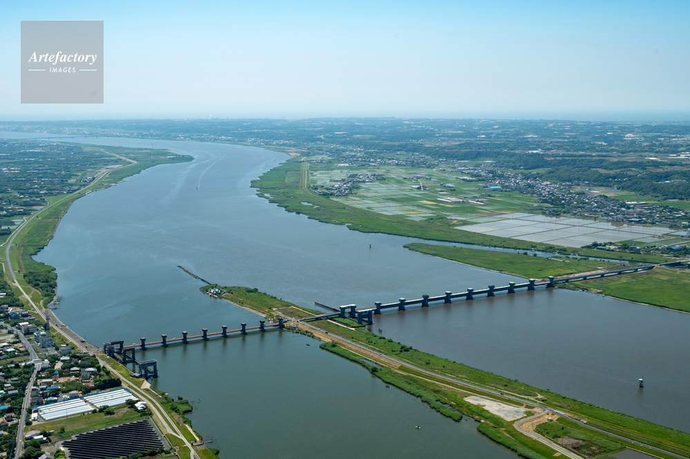 利根川 利根川(常陸川水門,利根川河口堰)周辺より河口方面